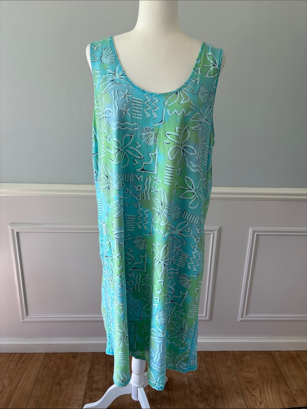 Fresh Produce Blue Green Sleeveless Shift Dress 100% Cotton Vacation Sz XXL